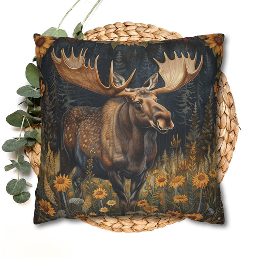 William Morris Inspired Rustic Moose Sunflower Pillowcase