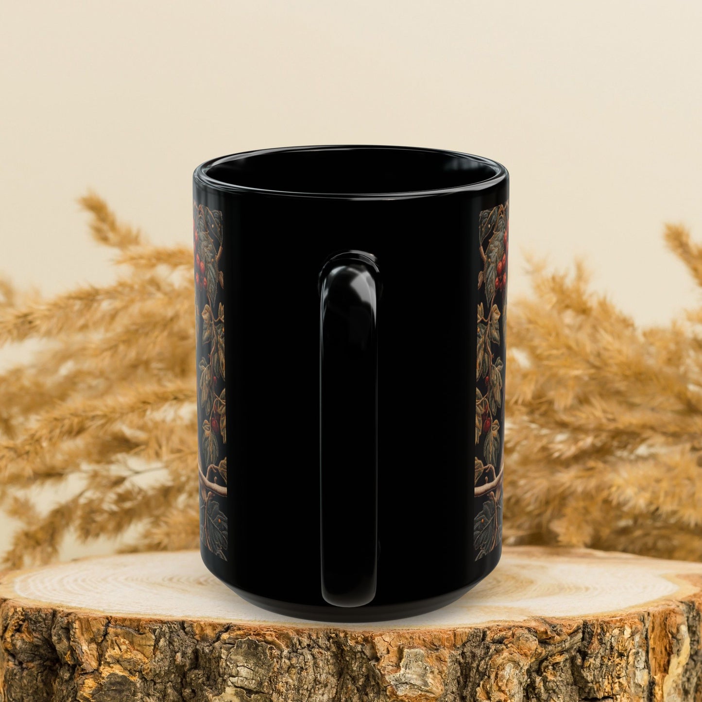 Winter Robin Black Coffee Mug, Red Berries Bird Art Cup, Woodland Nature Lover Gift, Christmas Tea Mug, Cozy Wildlife Ceramic (11oz/15oz)