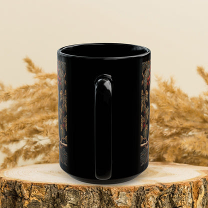 Winter Robin Black Coffee Mug, Red Berries Bird Art Cup, Woodland Nature Lover Gift, Christmas Tea Mug, Cozy Wildlife Ceramic (11oz/15oz)