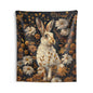 William Morris Inspired White Hare With Gold Winter Flowers Indoor Wall Tapestries, Cozy Home Decor