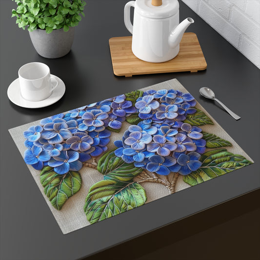 Blue Hydrangea Floral Placemat – Elegant Botanical Table Decor for Spring, Summer & Year-Round Charm