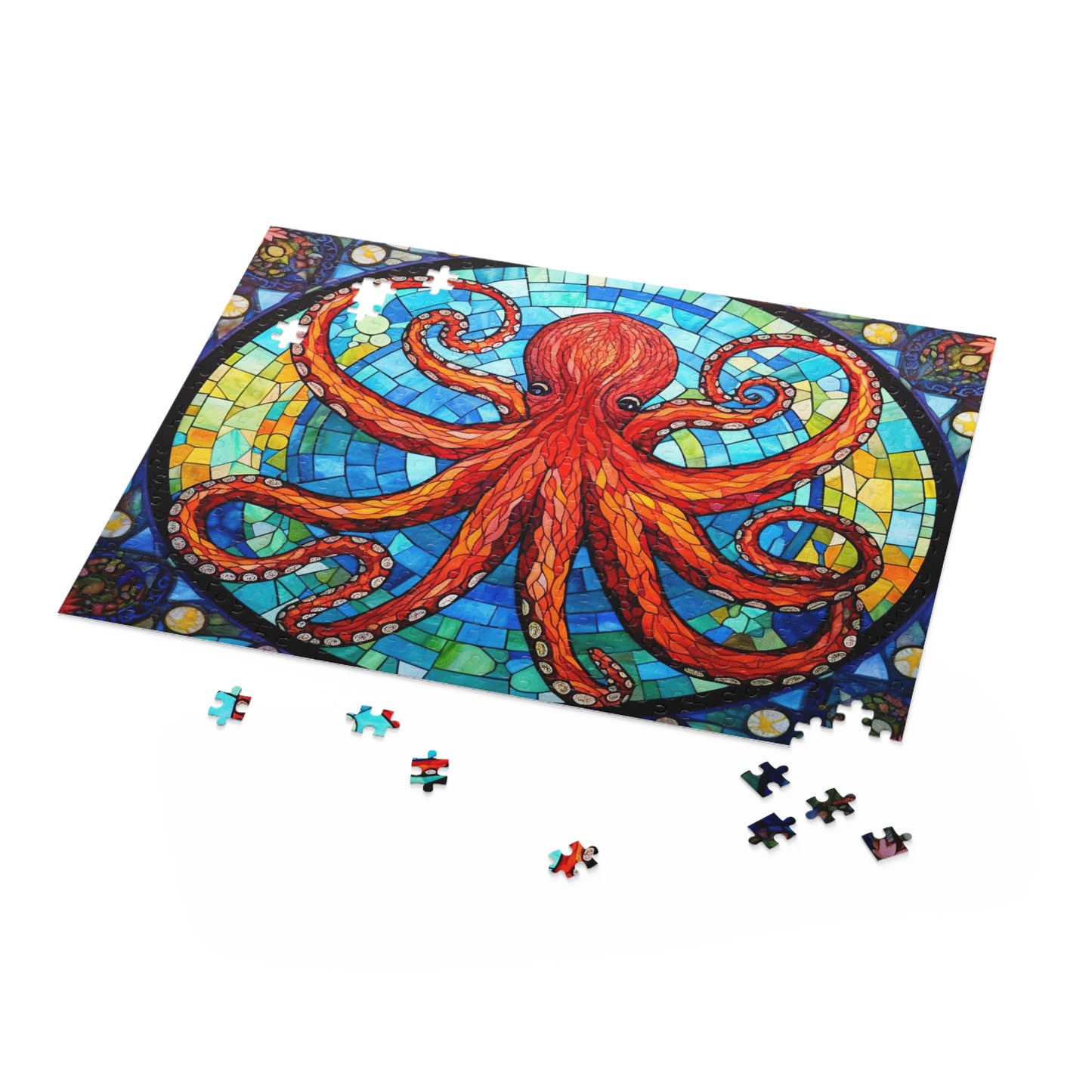 Psychedelic Octopus Stained Glass Jigsaw (120, 252, 500-Piece) Adult Jigsaw Puzzle, Gift Him Her