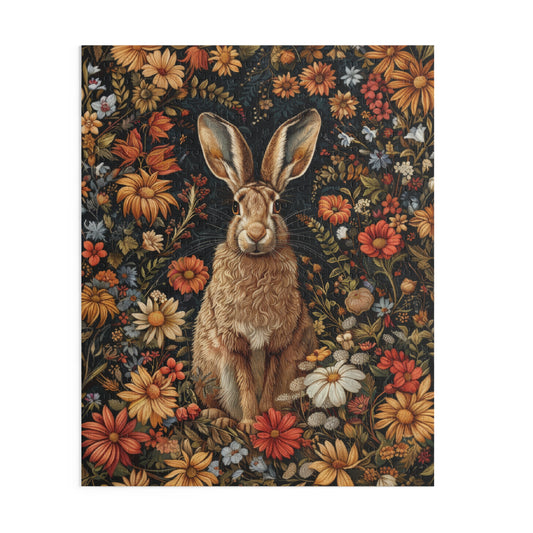 Hare With Winter Floral Botanicals Jigsaw Puzzle Box Gift (120 252 500-Piece) Family Gift Box Puzzle, Holiday Puzzle Game