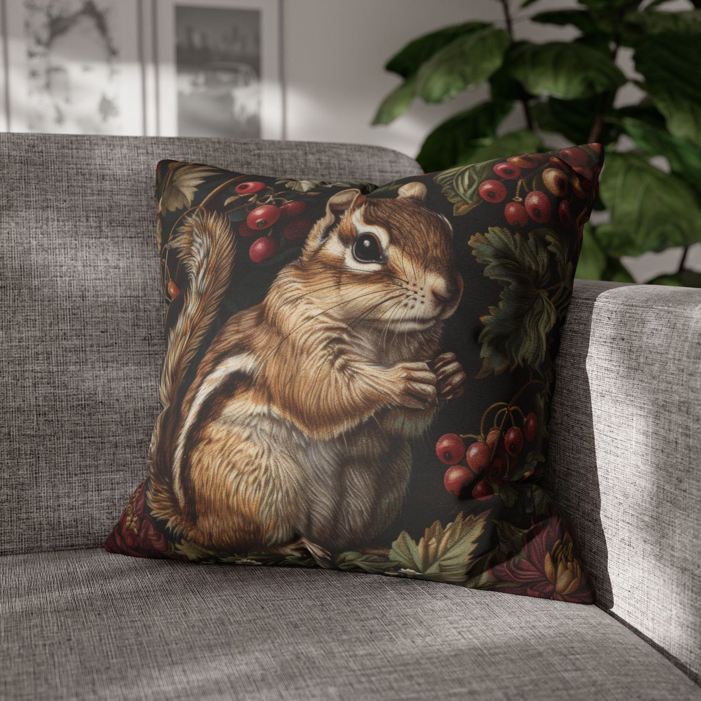 William Morris Inspired Botanical Chipmunk Pillowcase
