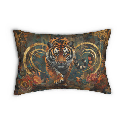 Art Deco Tiger William Morris Inspired Rectangle Lumbar Pillow, Throw Cushion for Home Decor, Animal Lover Gift, Unique Accent for Living Room, Bedroom