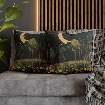 Moonlit Forest Decorative Pillowcase, Gustav Klimt Inspired Night Sky Botanical Cushion