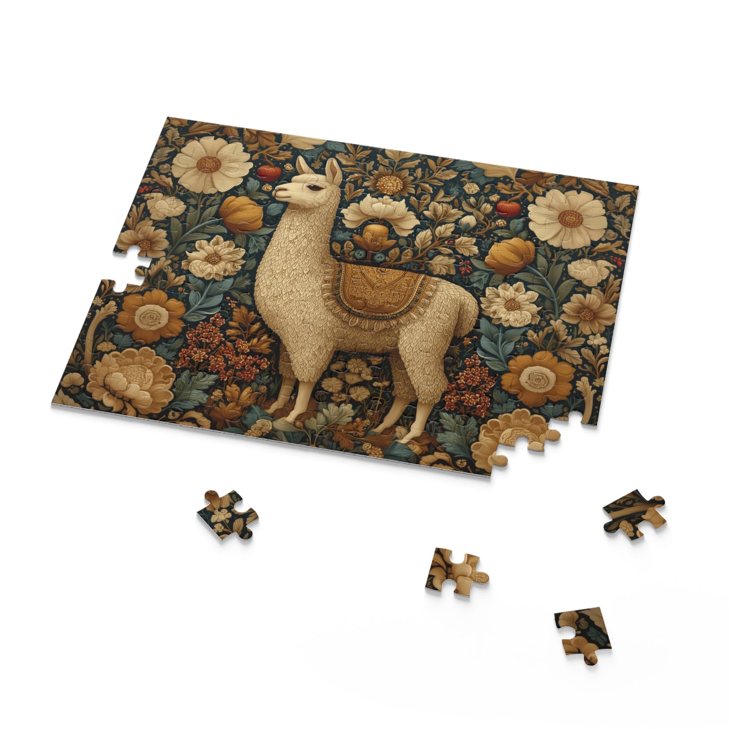 Golden Llama Floral Puzzle, William Morris Style Botanical Jigsaw for Family