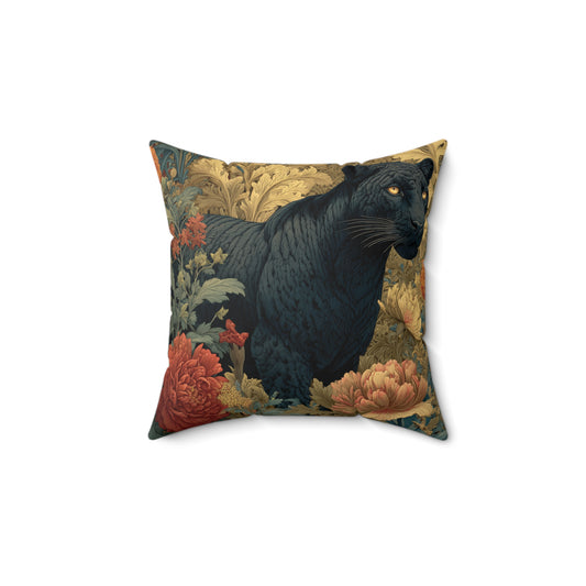 Black Panther Floral Decorative Pillow, Botanical Vintage Throw Pillow