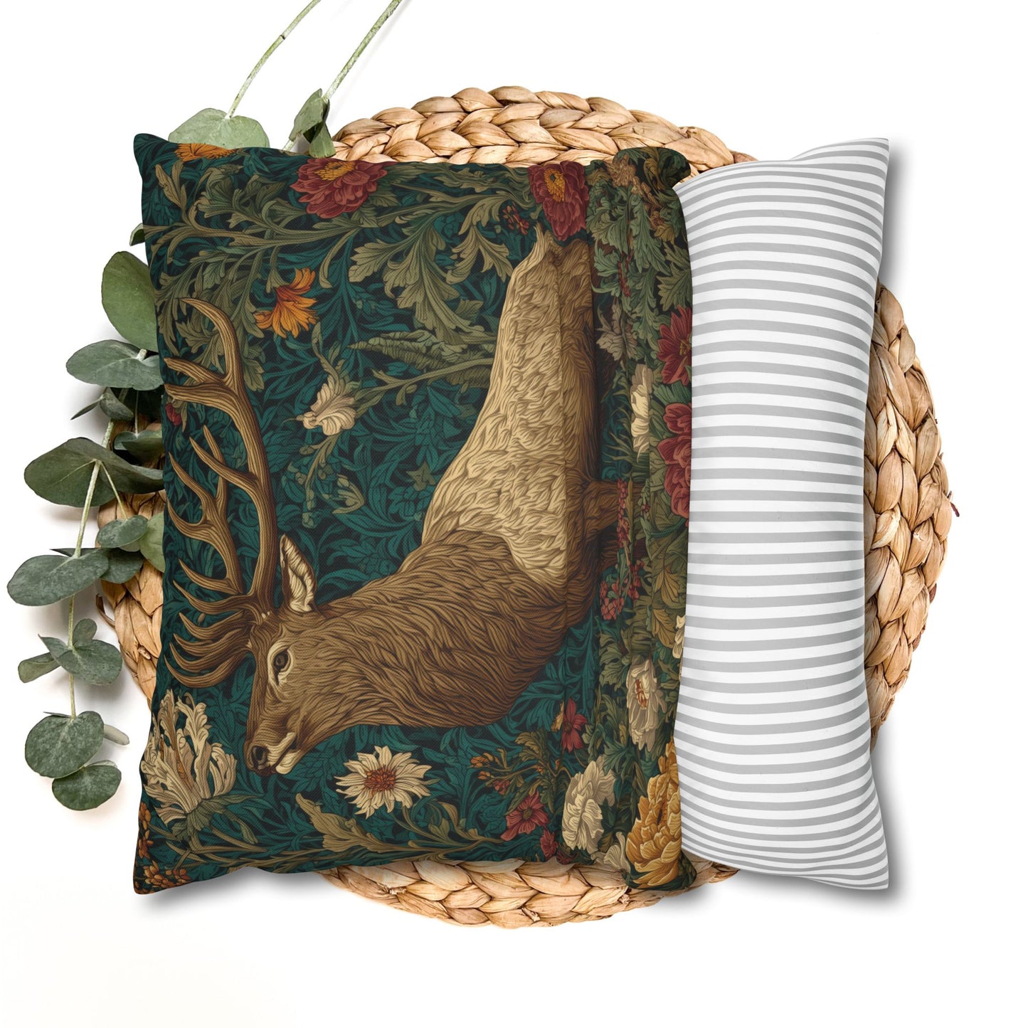 Majestic Elk Floral Pillowcase, William Morris Inspired Woodland Elf Decorative Pillow