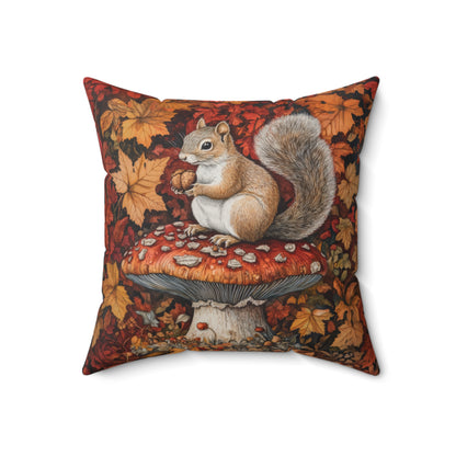 Squirrel In A Leafy Paradise Fall Season, William Morris Inspired Fall Decorative Pillow