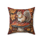Squirrel In A Leafy Paradise Fall Season, William Morris Inspired Fall Decorative Pillow