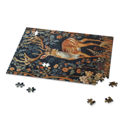 William Morris Inspired Forest Reindeer Puzzle Box (120, 252, 500-Piece) Family Jigsaw Puzzle, Puzzle Box Gift