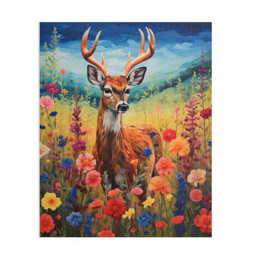 Deer Wildflower | William Morris Inspired | Cottage-core Art Nouveau Puzzle Box (120, 252, 500-Piece)