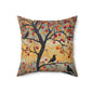 Crows With Autumn OakTree Decorative Pillow, Mosaic Art Style, Fall Pillow Home Decor