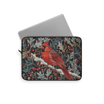Cardinal Laptop Sleeve, William Morris Inspired Winter Bird Art Case, Red Cardinal Floral Laptop Cover