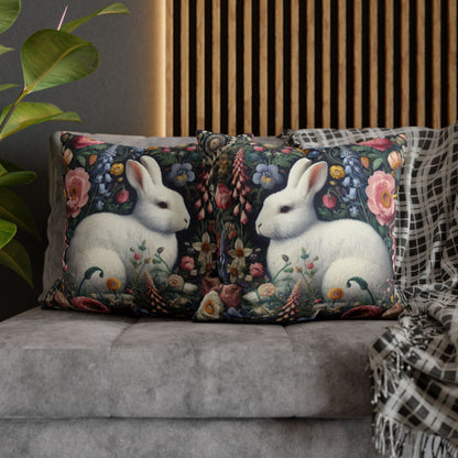 Floral Bunny Pillowcase, Cozy Home Decor, Cute Easter Gift, Soft Throw Pillow Cover, Spring Decoration