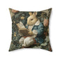 Storybook Rabbit Reading Pillow, William Morris Style Vintage Bunny Among Flowers