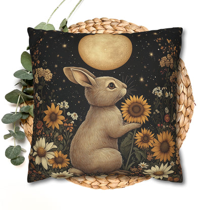 Moonlit Bunny Floral , William Morris Inspired Floral Bunny Pillowcase