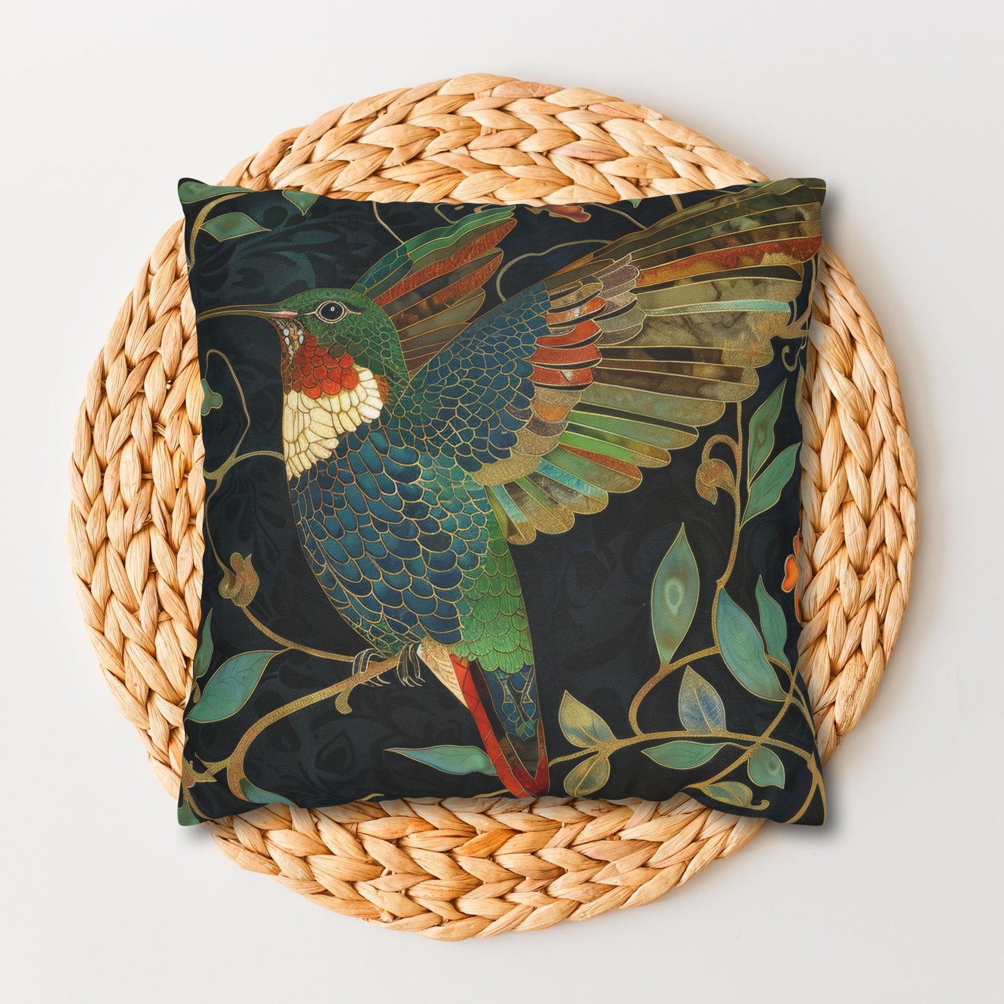 Art Nouveau Vibrant Hummingbird Pillowcase, Nature-inspired Home Decor, Throw Pillow for Living Room