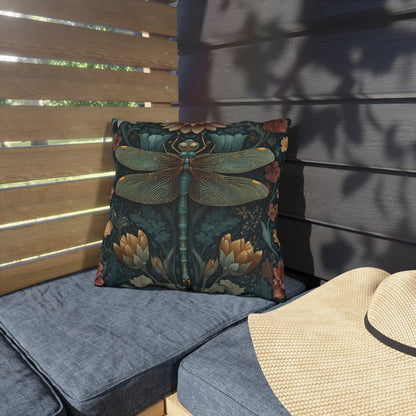 Dragonfly Outdoor Pillow, Botanical Throw Pillow, Insect Nature Cushion, Garden Accent Pillow, Boho Floral Decor, Wildlife Gift, Dragonfly Lover Pillow