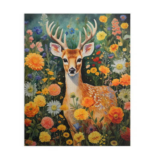 Floral Deer Puzzle, William Morris Inspired Cottagecore Jigsaw (120, 252, 500 Pieces)
