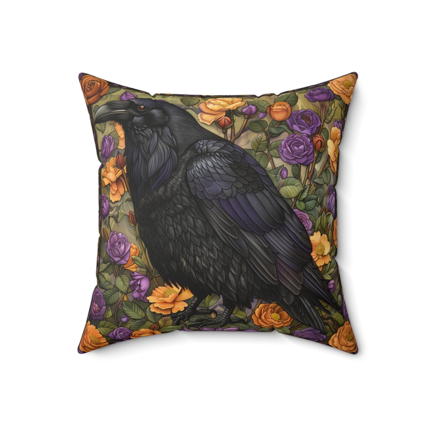 Mystical Raven Halloween Roses Throw Pillow | William Morris Inspired Raven Halloween Pillow Decor
