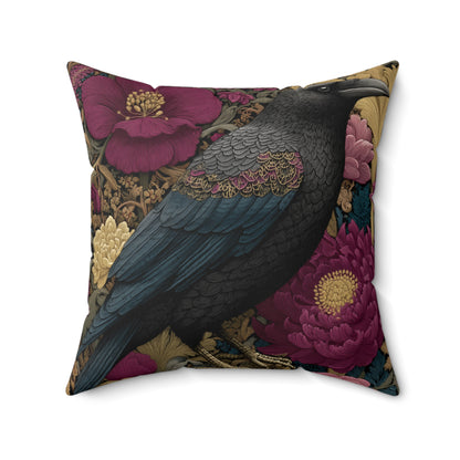 Elegant Raven & Peony Floral Pillow, Gothic Dark Academia Throw Pillow, Bohemian Raven Pillow, Gothic Home Decor, Gift for Bird Lovers