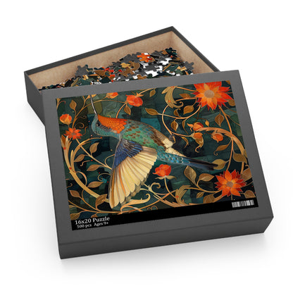 William Morris Inspired Hummingbird Art Deco Jigsaw Puzzle (120, 252, 500-Piece) Gift-Ready Box