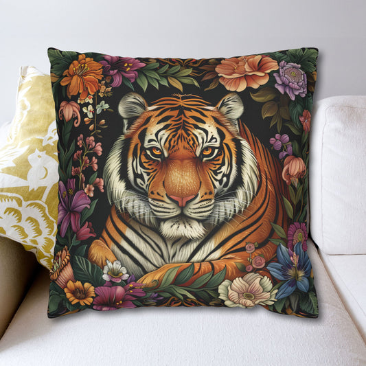 Topical Tiger Throw Decorative Pillowcase, Morris Inspired | Cottage-core Pillowcase