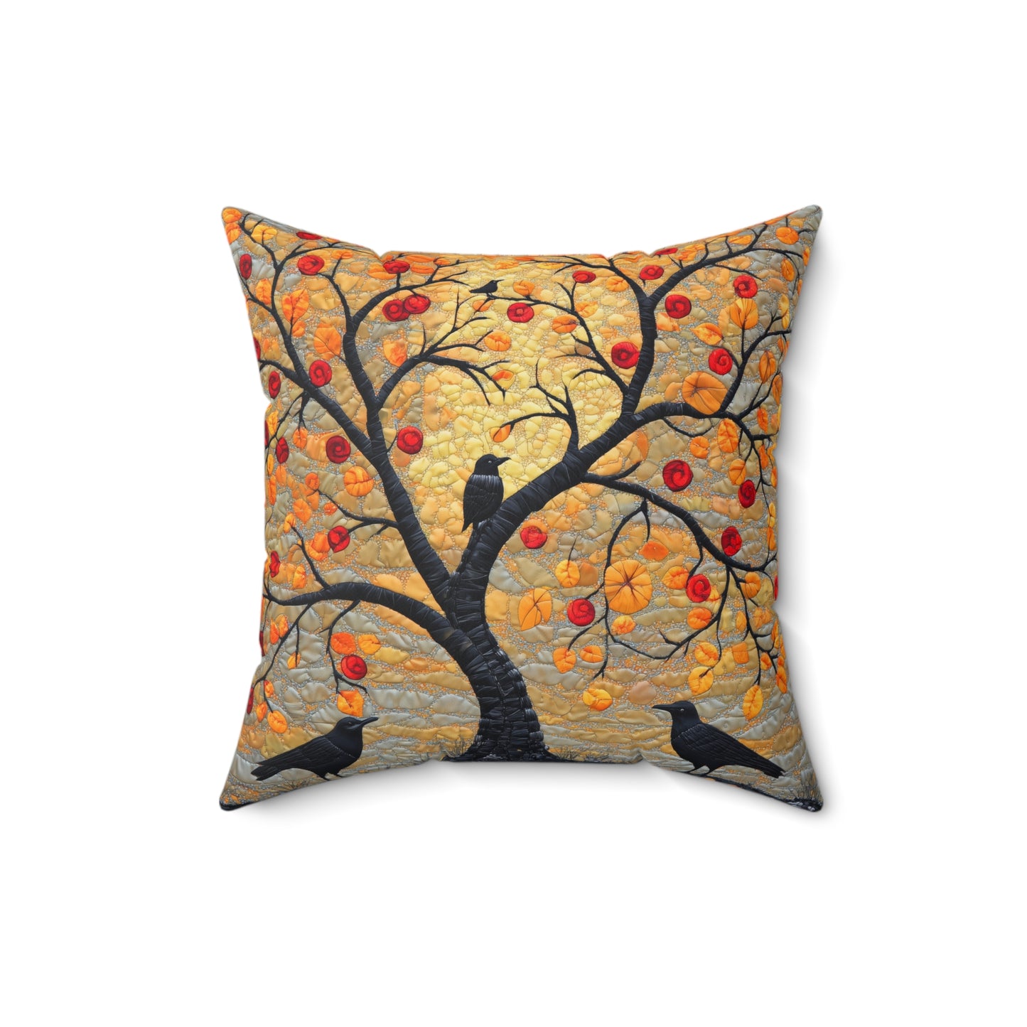 Autumn Crow Tree Throw Pillow, Fall Decorative Square Pillow