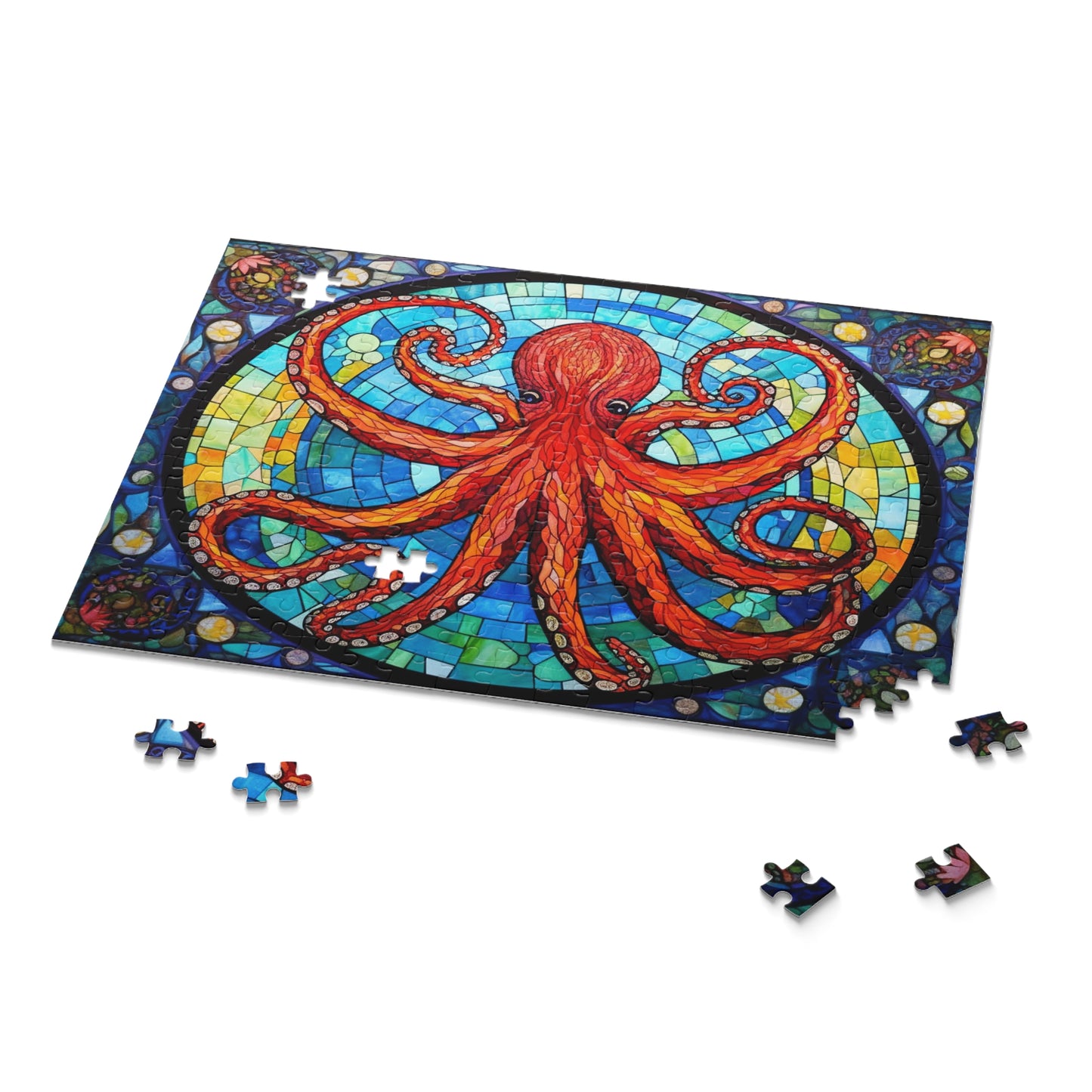 Psychedelic Octopus Stained Glass Jigsaw (120, 252, 500-Piece) Adult Jigsaw Puzzle, Gift Him Her