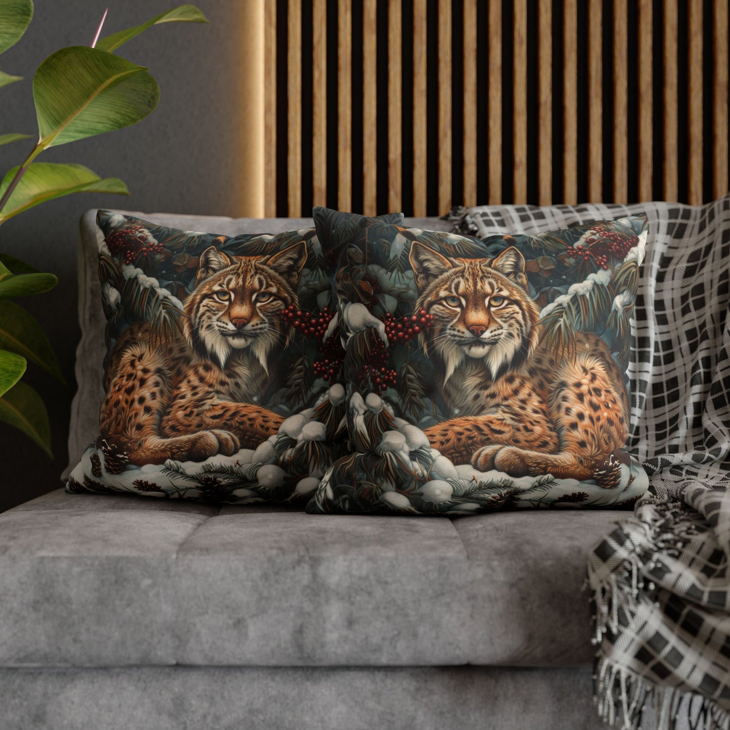 William Morris Inspired Snow Lynx Crouched Pillowcase