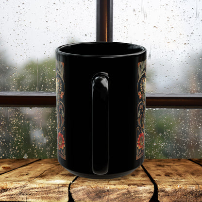 William Morris Inspired Botanical Butterfly Black Mug 11 oz. , 15 oz