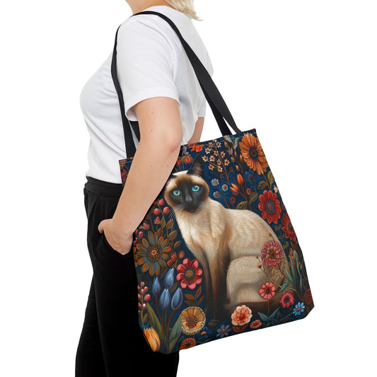 Siamese Cat Tote Bag, William Morris Inspired, Cat Tote Bag,  Cottage-core Tote Bag, Eco-Friendly Carryall