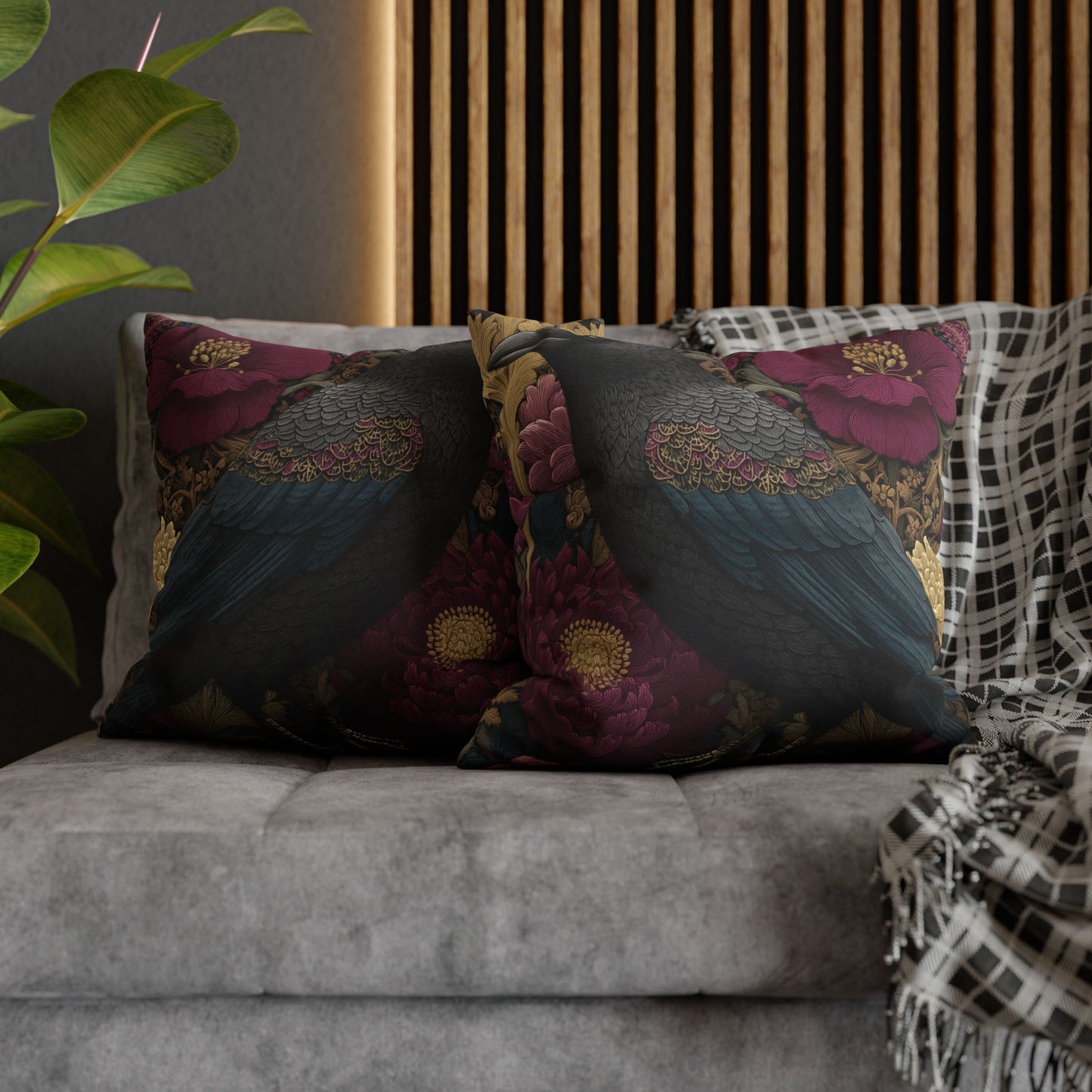 Elegant Raven & Peony Floral Pillowcase