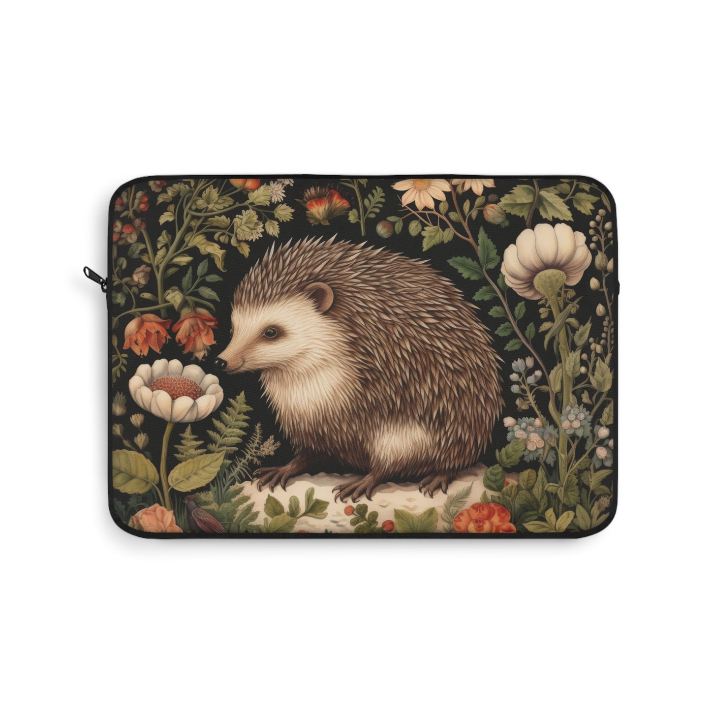 William Morris Inspired Botanical Charming Hedgehog Laptop Sleeve, Animal Protective Case, Customizable Cover, Gift for Nature Lovers