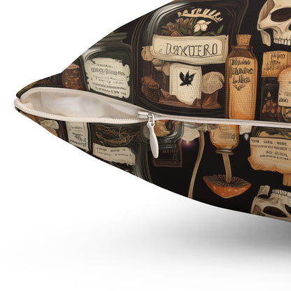 Gothic Apothecary Pillow, Witchcraft Potion Shelf Dark Academia Throw Cushion, Spooky Halloween Decor
