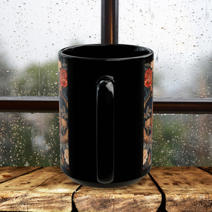 Red Panda Black Mug: William Morris Inspired Forest Design (11oz, 15oz)