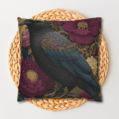 Elegant Raven & Peony Floral Pillowcase