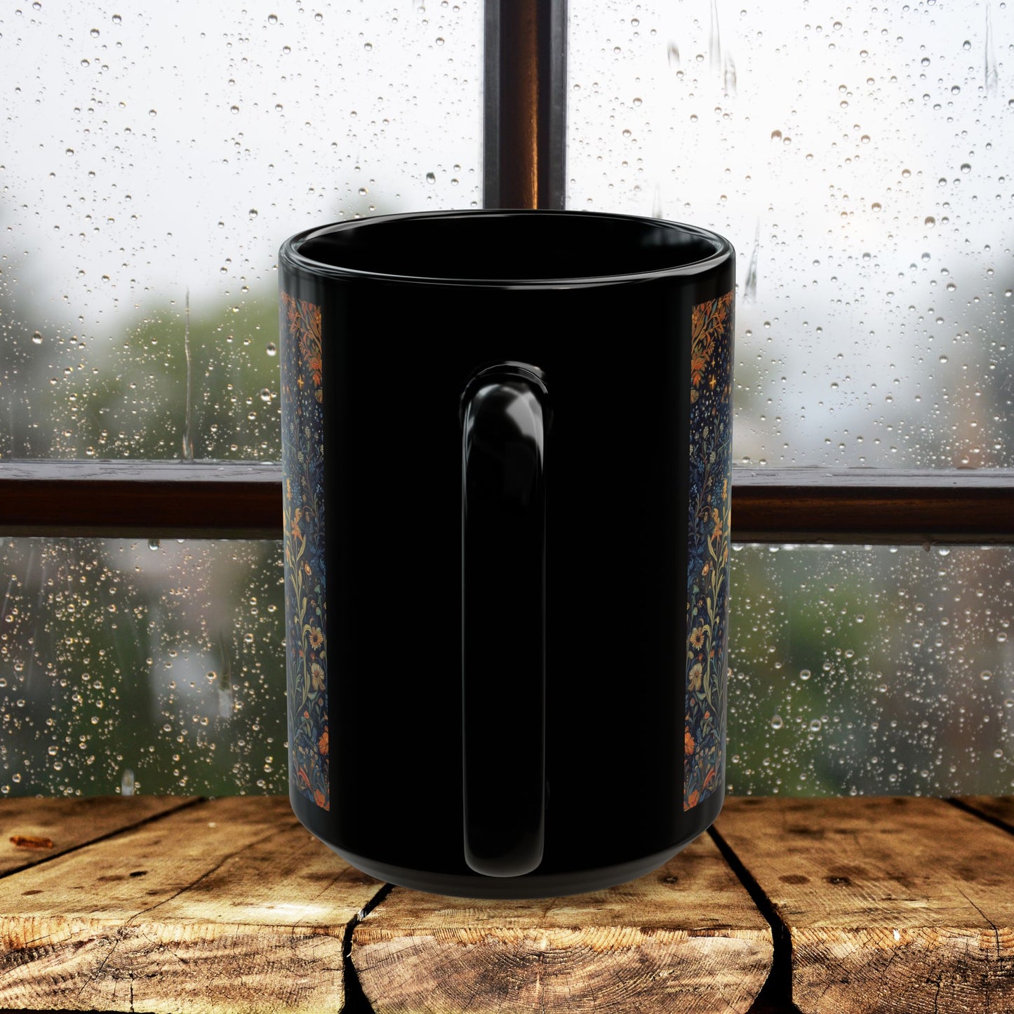 Mystical Black Cat Moon Mug, Celestial Floral Night Garden Coffee Cup 11oz & 15oz, Witchy Starry Magic Cat Lover Gift