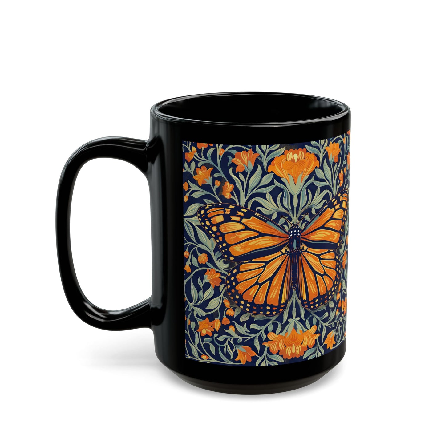 William Morris Inspired Monarch Butterfly Coffee Mug 11oz, 15 oz