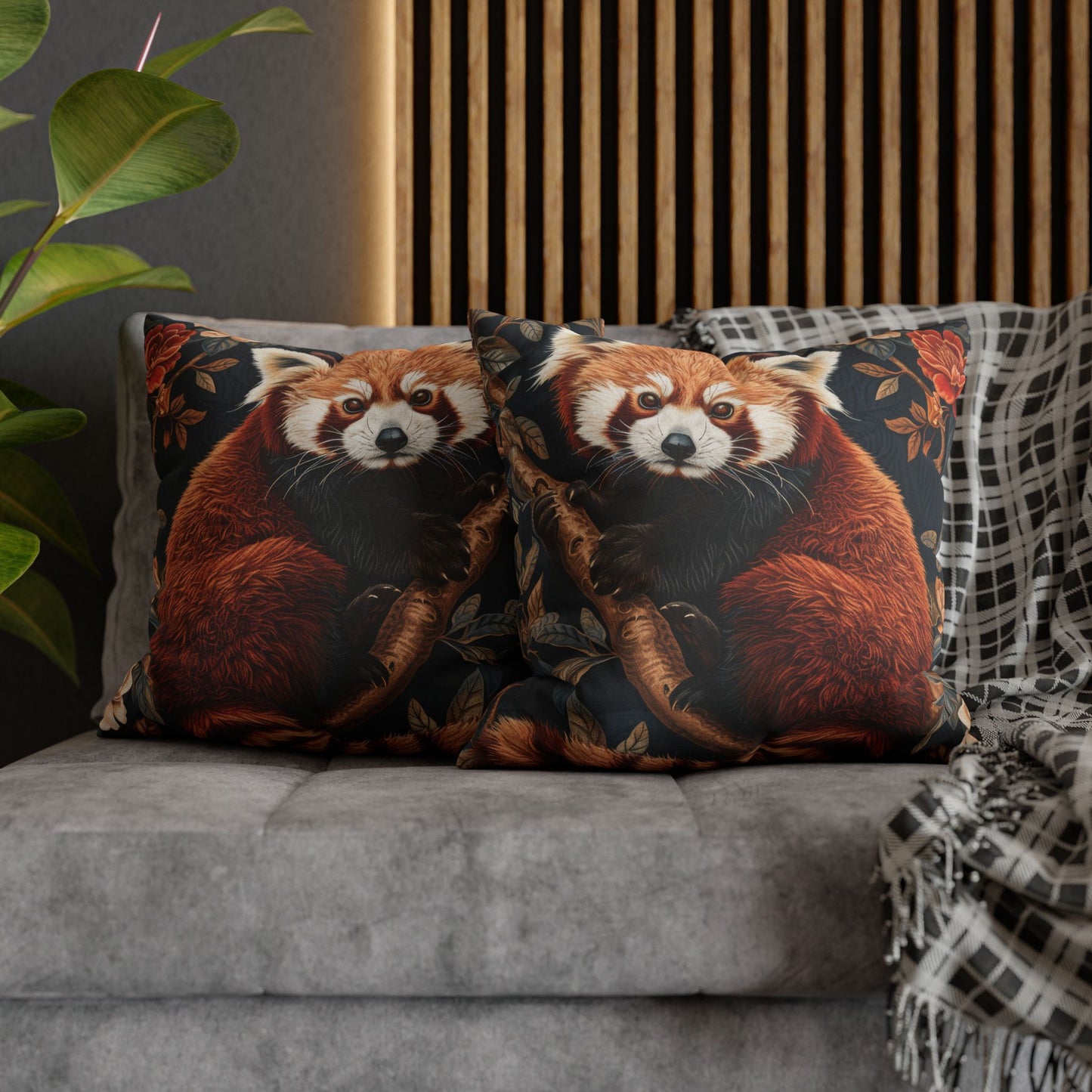 Cozy Red Panda Pillowcase: Forestcore Spun Polyester Decorative Cushion
