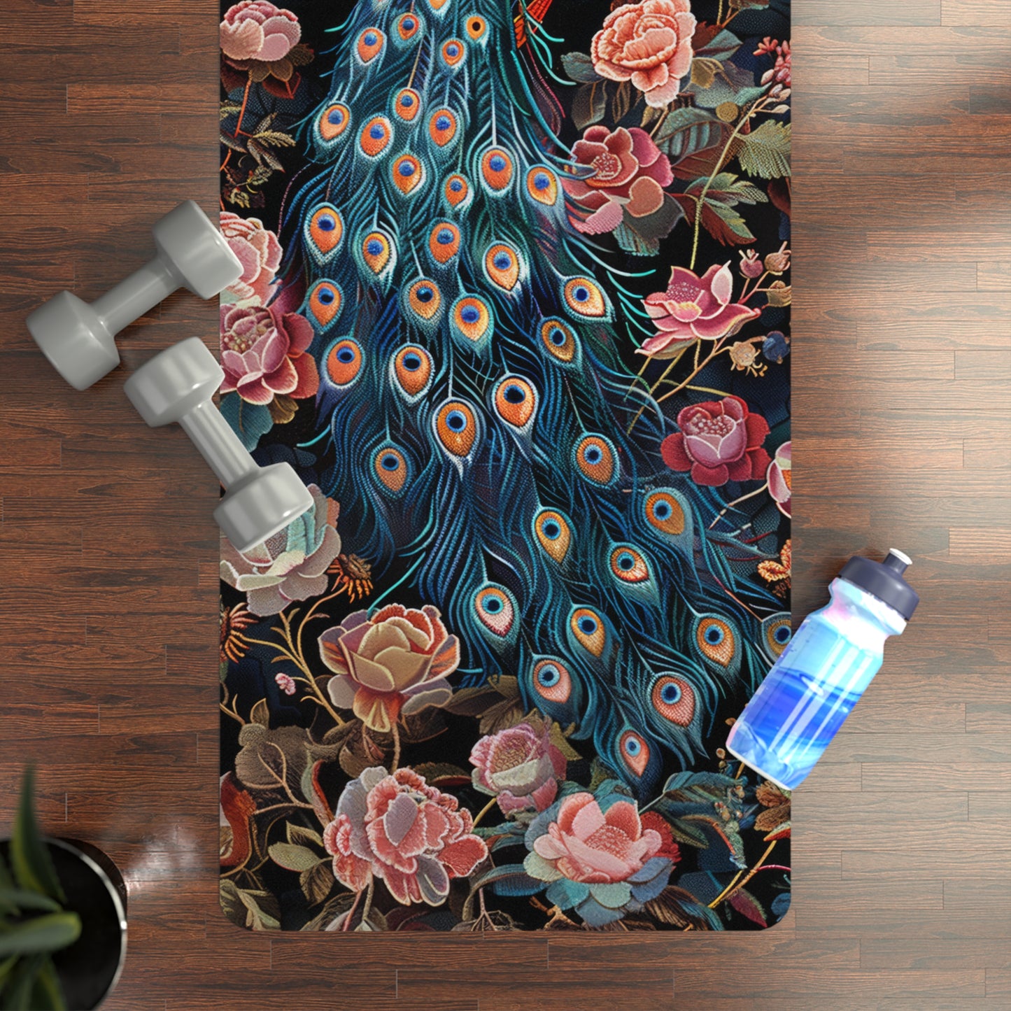 Peacock Print Rubber Yoga Mat, William Morris Inspired, Art Deco Design, Pilates Mat, Eco-Friendly Workout Mat, Non-Slip Exercise Mat, Yoga