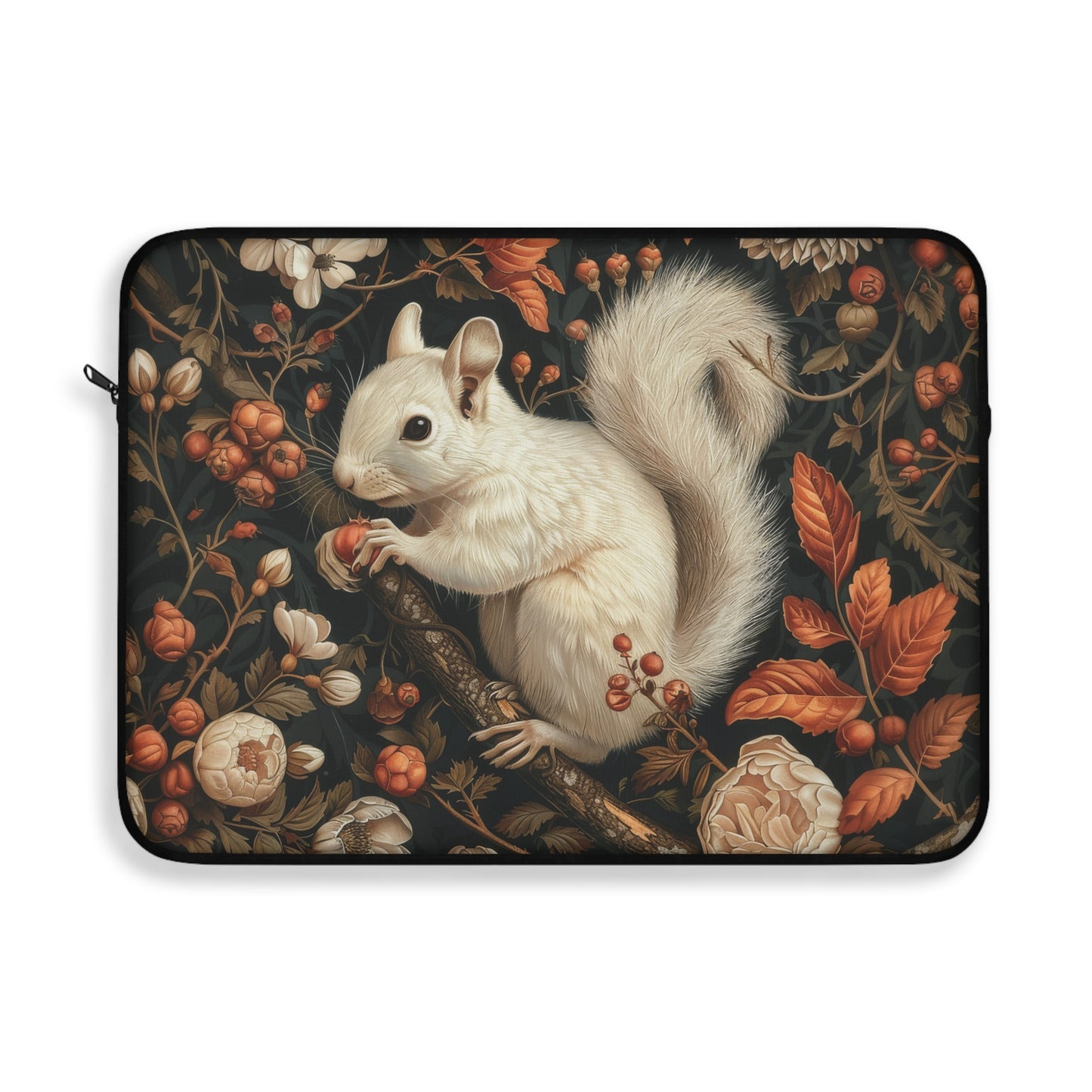 William Morris Inspired Woodland White Squirrel Fall Autumn Forest Laptop Sleeve l Neoprene Laptop Case | Office Accessories Gift