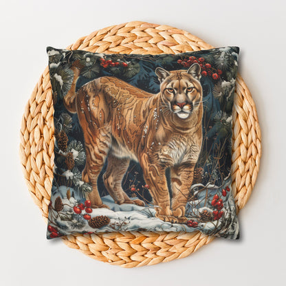 Winter Mountain Lion William Morris Inspired Decorative Pillowcase