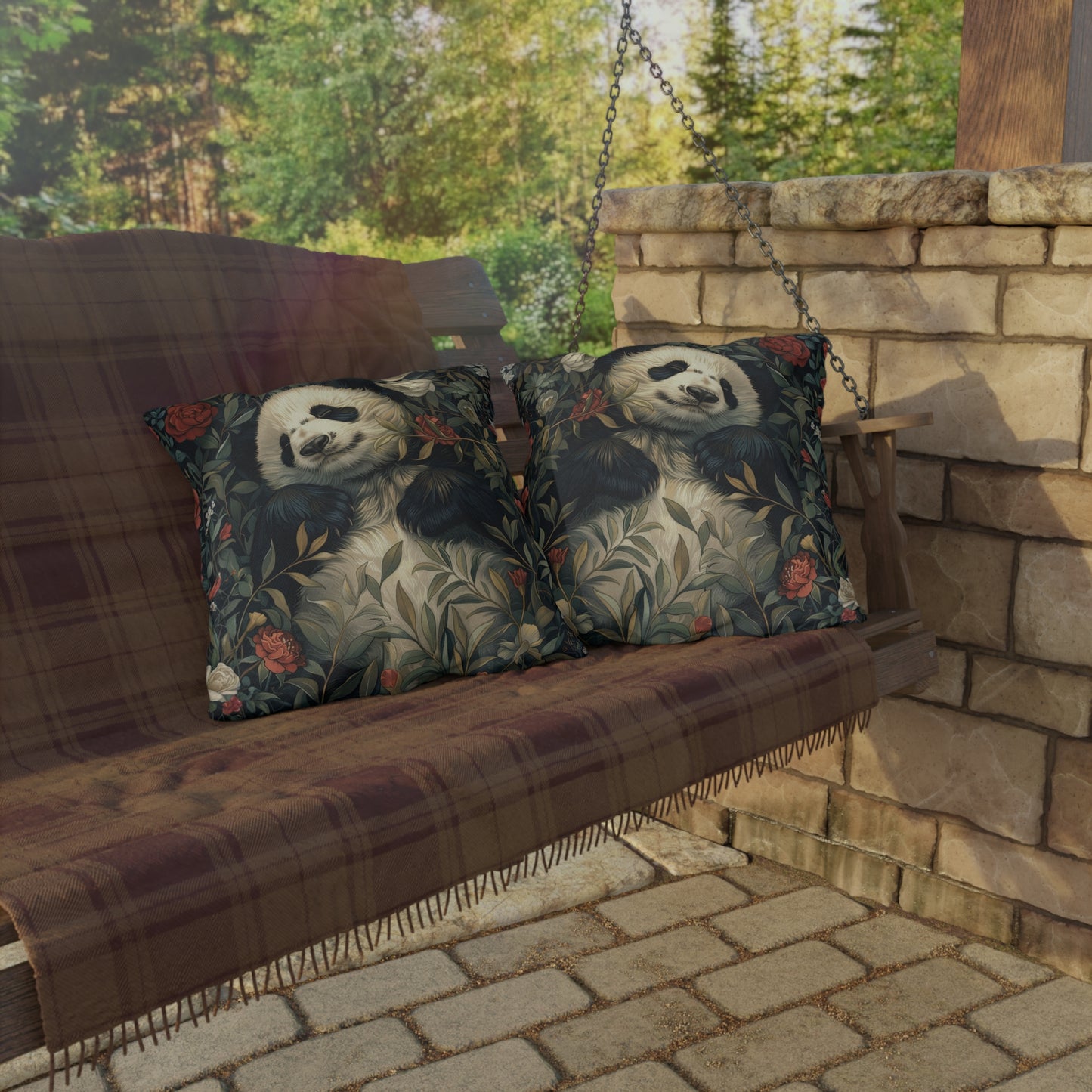 Sleeping Panda Floral Outdoor Pillow, Panda Bear Throw Pillow, Cute Animal Cushion, Botanical Accent Pillow, Nursery Decor Pillow, Panda Lover Gift