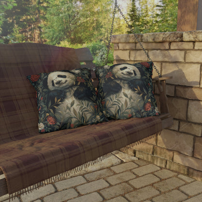 Sleeping Panda Floral Outdoor Pillow, Panda Bear Throw Pillow, Cute Animal Cushion, Botanical Accent Pillow, Nursery Decor Pillow, Panda Lover Gift