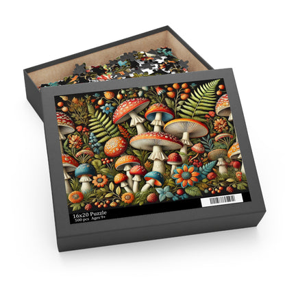 Whimsical Wild Mushroom Puzzle for Nature Enthusiasts (120, 252, 500, 1000-Piece) Charming Floral and Mushroom Design, Adult Puzzle Gift