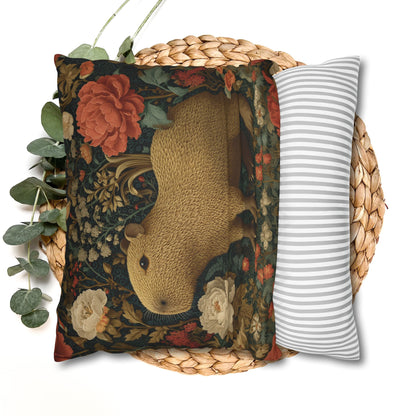 Capybara Vintage Floral Garden Pillowcase, William Morris Style Animal Cushion Pillowcase