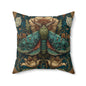 William Morris Inspired Moth Pillow, Teal Botanical Art Nouveau Cushion, Vintage Floral Nature Square Pillow